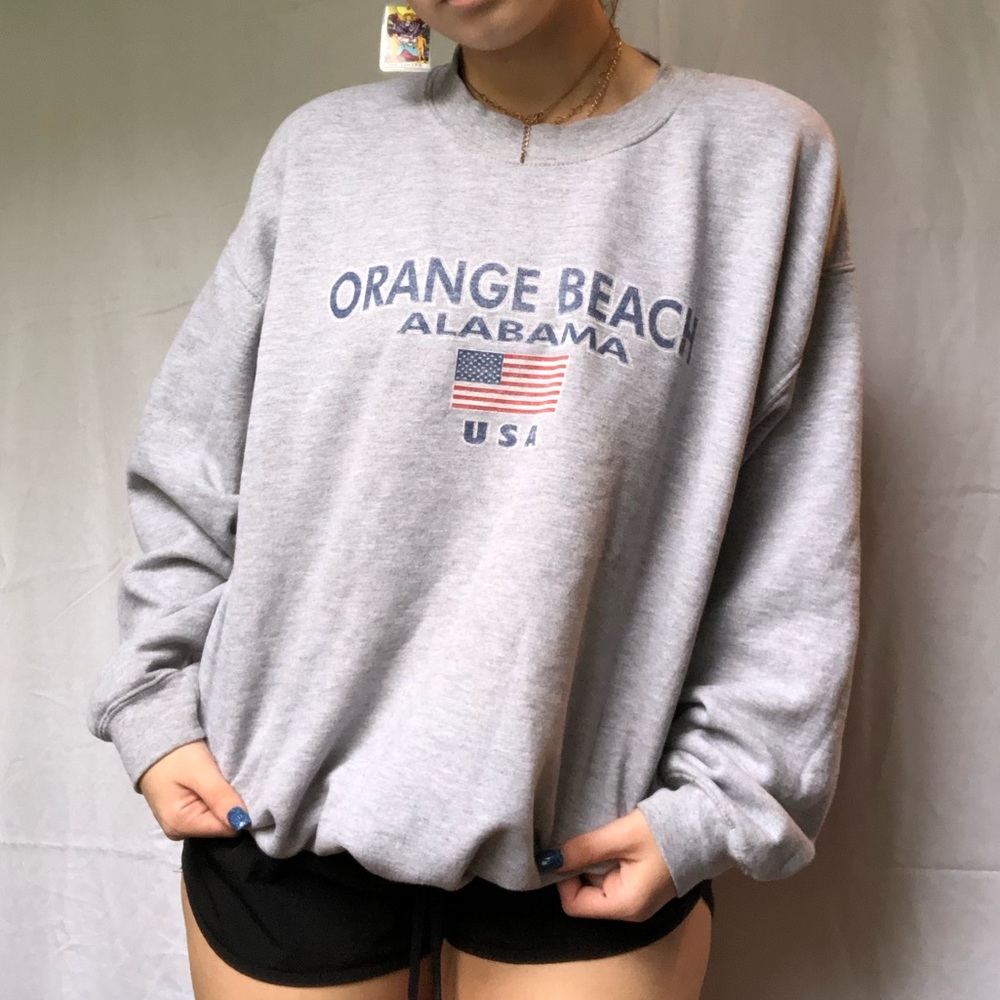 Orange beach graphic pullover